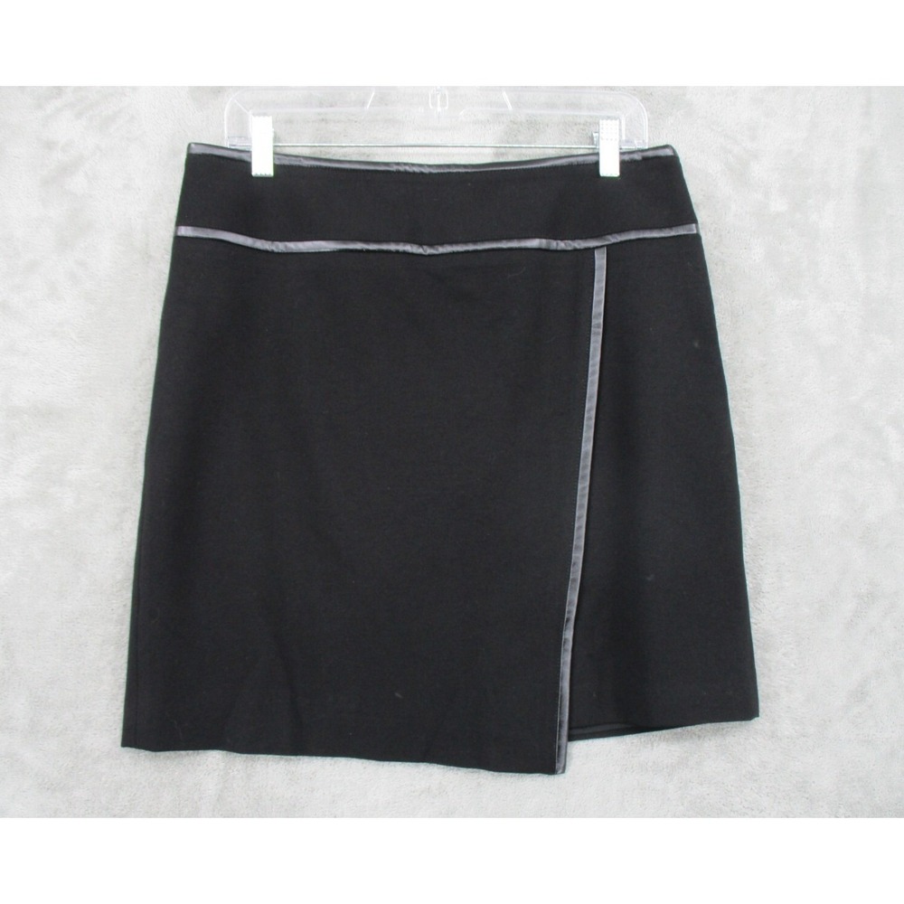 White House Black Market Skirt Womens Size 8 Ponte Vegan Leather Trim Faux Wrap
